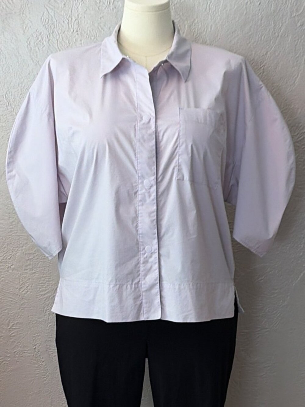 Prologue Lavender Rounded Shoulder Short Sleeve Snap Button Oversized Shirt XL